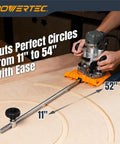 Top Shelf Adjustable Router Circle Cutting Jig And Template System, routing circles from 11" to 54" with precise setup in wood.