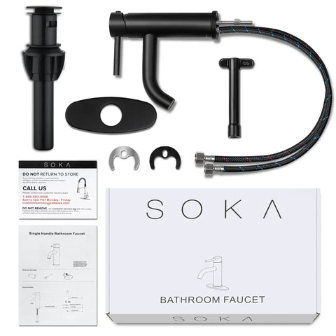 Components of Modern Single-Handle Black Stainless Steel Bathroom Faucet With Deck Plate And Pop Up Drain