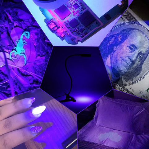 Gooseneck UV Curing Lamp For Resin And Gel Nails, 5W 395nm, USB Powered, flexible light on desk with UV highlights on objects