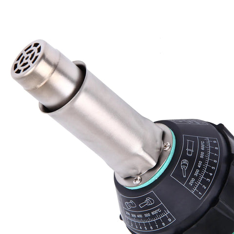 Close-up of Hot Air Welding Gun Kit 1500W 110V With Adjustable Temperature 30 To 680C showing nozzle and temperature gauge