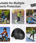 Children wearing Adjustable Kids Helmet Set For Ages 3 To 15 Perfect For Biking Skating Rollerblading Scooters And More Dial Fit