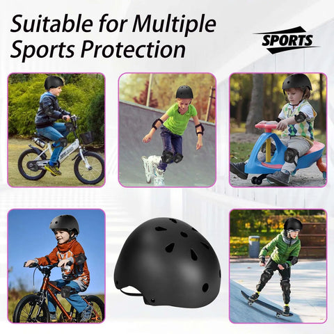 Children wearing Adjustable Kids Helmet Set For Ages 3 To 15 Perfect For Biking Skating Rollerblading Scooters And More Dial Fit