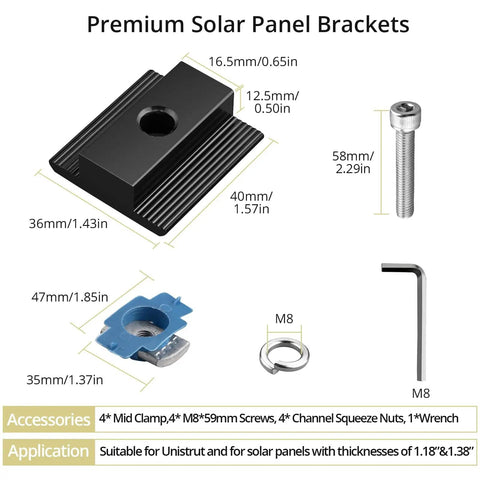 4 Pack Solar Panel Mid Clamps For Standard Unistrut Heavy Duty Aluminum Brackets 30mm And 35mm Easy Install Kit Details
