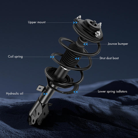 Front Complete Struts Assembly With Coil Spring Direct Fit For 2007 Through 2017 Jeep Compass 4WD, upper mount with labels