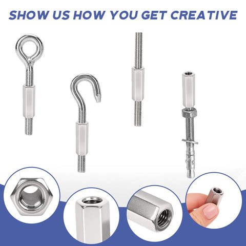 Heavy Duty M12 X 1.75 Pitch Hex Coupling Nuts 304 Stainless Steel 25mm Length 4 Pack Corrosion Resistant Fastener Connectors For Indoor Outdoor Use Mildly Magnetic on threaded rod