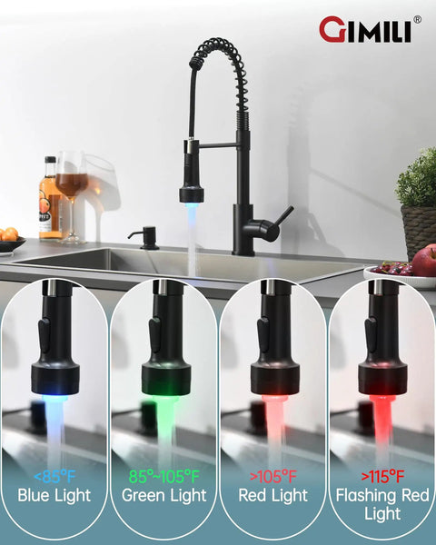 Matte Black LED Kitchen Faucet With Soap Dispenser And Pull Down Sprayer A Game Changer For Modern Sinks With LED temperature lights