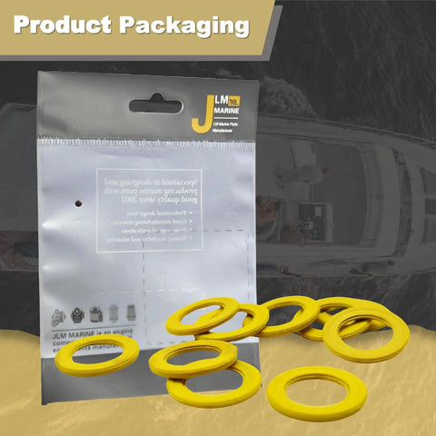 10 Pack Gearcase Drain Plug Seal Gasket Kit for Mercury Mariner MerCruiser shown with yellow gaskets and product packaging