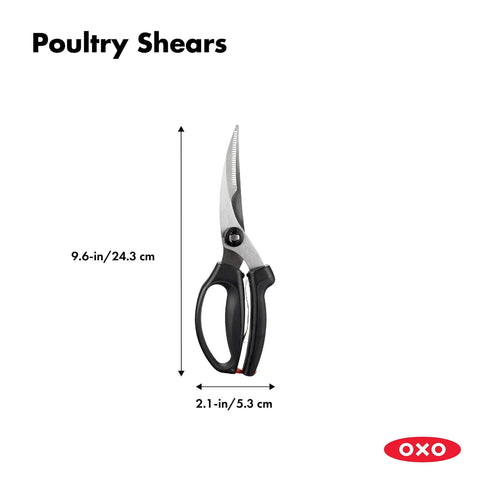 Spring Loaded Poultry Shears Workhorse Heavy Duty Kitchen Shears With Ergonomic Good Grips Safe Lock Curved Blades For Hard To Reach Places And Bone Notch For Stable Cutting Black, 9.6 in