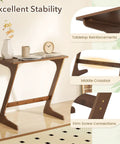 Bamboo TV Tray And Sofa Side Table With Z Shaped Design 30 By 16 Inch Tabletop Space Saving Snack And Laptop Desk Easy Assembly End Table For Living Room Home Office Library Brown showcasing reinforcements and stability features.