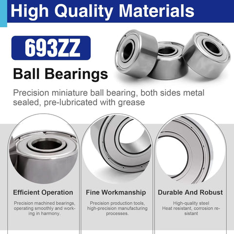 Amazon 693ZZ ball bearings, 20Pcs, steel, 3×8×4 mm, double shielded for motors/RC/DIY