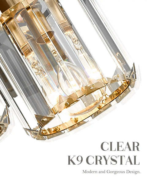Close-up of Crystal Vanity Light 3 Light Over Mirror Modern Bathroom Fixture In Polished Gold Finish With K9 Crystal Beads Luxurious Diamond
