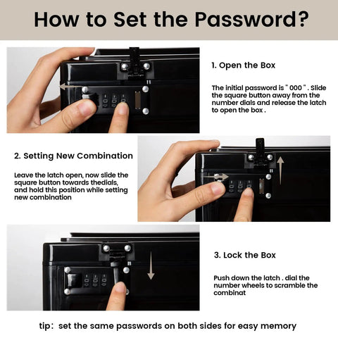 Steps to set lock on Massive 24 Liter Lockable Storage Box For Meds And Personal Items With 3 Combo Lock Stackable Safe Box