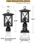 Seventeen Inch High Outdoor Post Light Set With Pier Mount Base Matte Black Lantern Featuring Clear Water Glass Classic Post