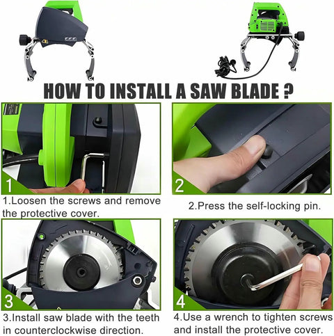 Step-by-step installation guide for Automatic Pipe Cutter for Home and Pros with blade attachment details.