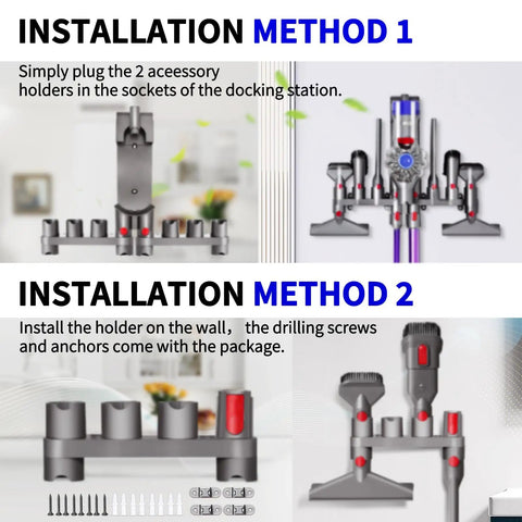 Accessory Holders For Dyson Vacuum Cleaners Wall Mount Docking Station Organizer With Ten Storage Adapters Two Pack instructions