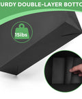 Close-up of Extra Large Black Gift Bags with reinforced double-layer bottom holding 15lbs, showcasing strength and construction.