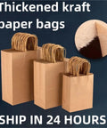 Thickened Kraft Paper Shopping Bags 60 Pack 26x12x31 Cm Durable Brown Paper Bags For Grocery Retail Takeout Party Wedding Supplies