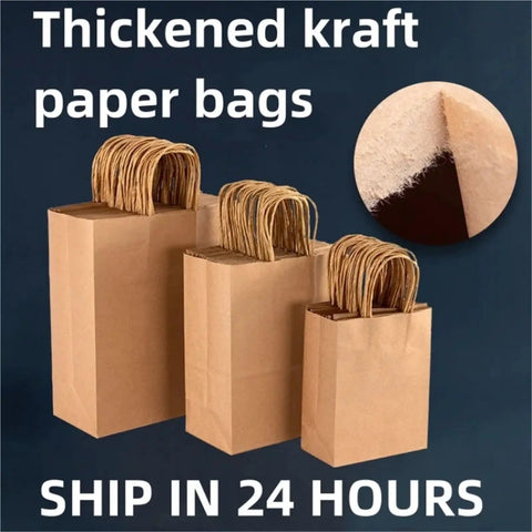 Thickened Kraft Paper Shopping Bags 60 Pack Value Brown Tote Bags For Grocery Runs Retail Parties And Shopping With Easy Carry Handles Eco Friendly Build 28 By 15 By 28 Cm