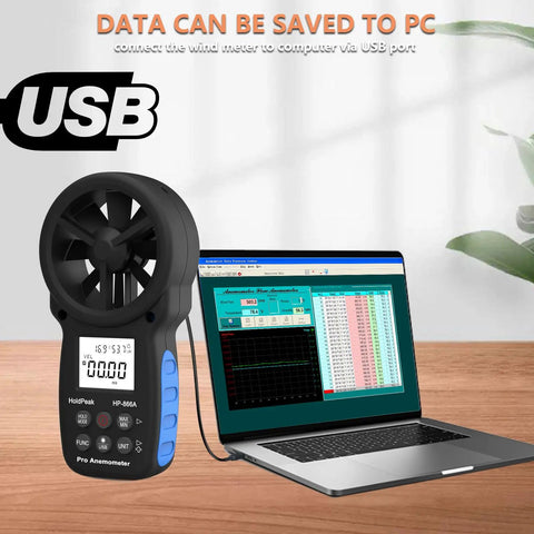 866A HVAC Anemometer Pro CFM Air Flow Meter With USB Handheld Wind Speed Temperature Humidity And Dew Point Gauge For Ductwork And HVAC Pros Boss Level Airflow Monitoring Device, USB data to laptop