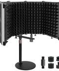 High Density 5 Panel Microphone Isolation Shield With Desktop Mic Stand For Home Studio Recording and Vocal Booth Kicks Room Echo and Plosives, showing acoustic foam.