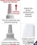 Instructions for using the new cap design of Grout Repair Kit White 8.8 Oz Quick Dry Tile Grout Filler Tube.