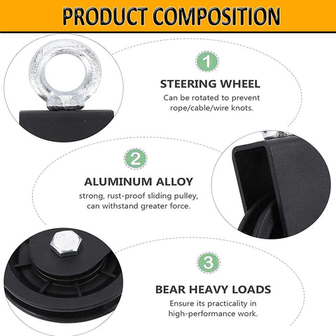 Silent Cable Pulley System With Detachable Rotation Wheel LAT Traction Block For DIY Home Lifts, Clothesline And Shop Hoists, Heavy Duty Bearings, Easy Install 3.54 Inch Wheel, aluminum alloy