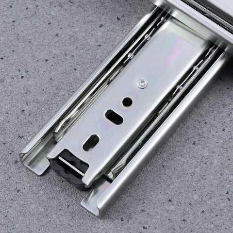 Close-up of Two Pack Heavy Duty Steel Ball Bearing Drawer Slides with smooth gliding action for kitchen cabinets.