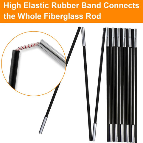 Replacement Poles for 10x7x6ft Golf Netting, Heavy Duty Fiberglass Rods showing elastic connection band detail