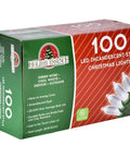 Packaging of Cool White LED String Lights For Indoor Outdoor Decor 26.9 Ft Green Wire showing product features