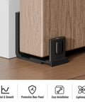 Bottom Sliding Barn Door Floor Guide With Adjustable U Shape Flush Flat Base, Wall Mount Barn Door Guide In Matte Black installed on wood door