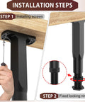 Installation steps for Adjustable Height Bed Frame Support Legs, Plastic Center Support Stands With Swivel Base, showing screw placement.