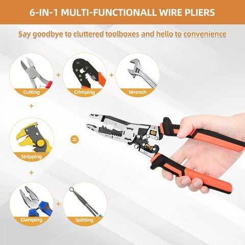 Hand holding All In One 10 In 1 Wire Stripping And Crimping Tool For Pros And DIYers Versatile Cable Cutter And Pliers Heavy Duty