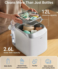 Bear Bottle Washer Pro front view: white baby bottle washer with 2.6L water tank and top rack