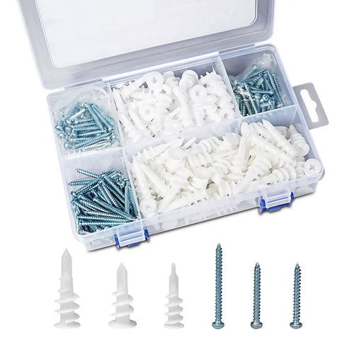 320 Piece Self Drilling Drywall Anchors And Screws Kit No Pre Drill 75 Lb Capacity with assorted screws and anchors in box