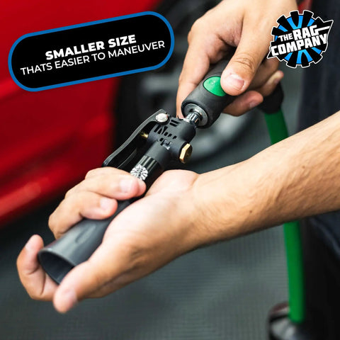 Hands holding Ultra Air Blaster Mini Car Detailing Tool - Powerful Trigger Air Gun To Lift Dirt, showing ergonomic grip