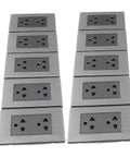 Solid Stainless Steel Wall Outlets Heavy Duty Ten Piece Electrical Sockets For Home And Office displayed in two rows.