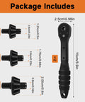 Universal 3 In One Ratchet Drill Chuck Key Wrench With Magnetic Quick Change Heads, includes 3 sizes and durable handle.