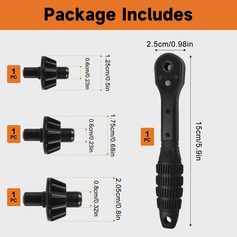 Universal 3 In One Ratchet Drill Chuck Key Wrench With Magnetic Quick Change Heads, includes 3 sizes and durable handle.