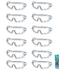 Ultra Lightweight Disposable Safety Glasses Pack Of 12 Featherlight Protective Eyewear displayed in a carton with antifog lens.