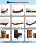 Heavy Duty Waterproof Outdoor Recliner Chair Cover For Patio And Lawn Fits Up To Thirty One Point Five Inch Deep 31 Inch Wide 41 Inch High 600D Oxford Tough As Nails Tear Resistant Weatherproof Beige And Brown shown among other furniture covers