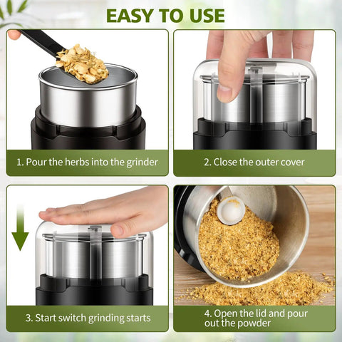 Step-by-step guide for Electric Herb Grinder With Press Down Lid Fast Even Grinding Powerful Motor For Spices And Herbs Compact Kitchen Appliance.
