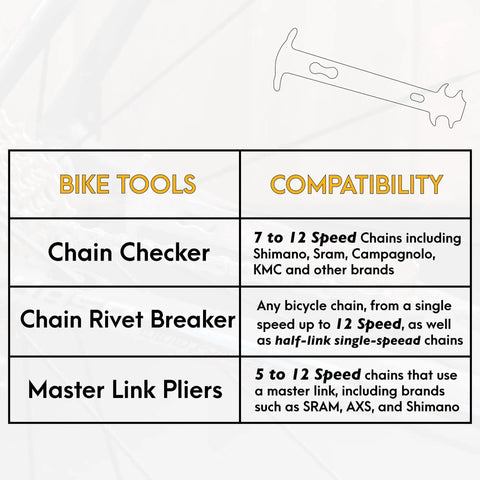 Chain Wear Checker Gauge With Master Link Pliers And Chain Breaker Rivet Tool For Road Mountain And Hybrid Bikes tool list