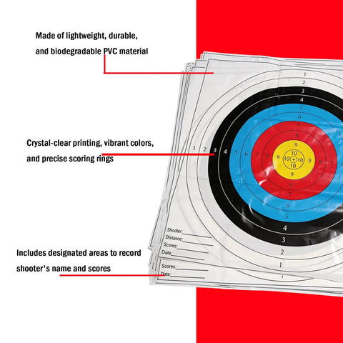 20 Pack Degradable Archery Targets Paper Made From Starch-Based Plastic, Standard 10 Ring Target, 80 X 80 Cm, Eco Friendly