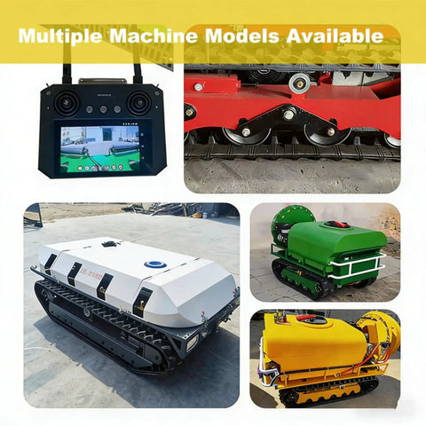 Multiple models of the Heavy Duty Remote Control Crawler Sprayer For Agricultural Fields and Lawns with adjustable nozzles.