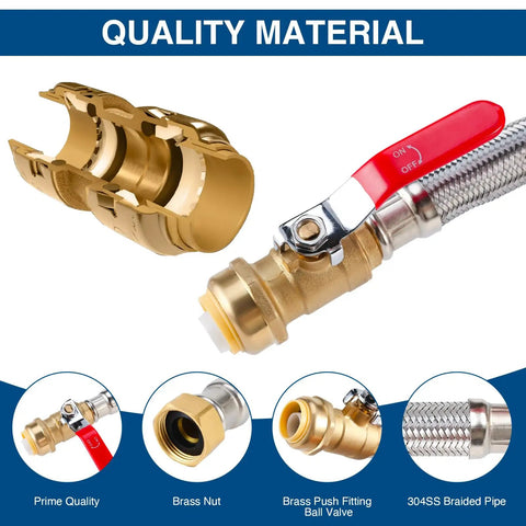Heavy Duty 24 Inch Braided Stainless Steel Hot Water Heater Hose, 3/4 Inch FIP, Ball Valve, Brass Fittings, 200 PSI, 200°F Quality View