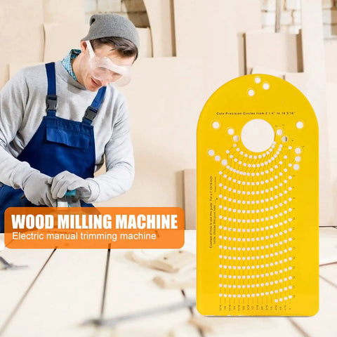 Rock Solid Circle Cutting Jig For Plunge Router With Precise Pivot Holes adjustable wood cutting guide in use, cutting wood circles.
