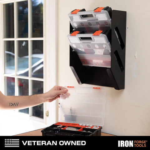 Gear Up Small Parts Tool Organizer For Service Trucks And Cargo Vans Heavy Duty Metal Wall Mount Rack With 3 Hardware Storage Bins