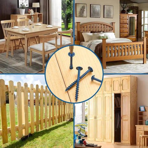 Collage of wooden furniture and fences using Two Inch Pocket Hole Screws Set Number Eight Exterior Grade 200 Pieces
