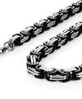 Close-up of Mechanic Style Stainless Steel Mens Necklace With Silver And Black Chain Dope Industrial Look For Everyday Wear