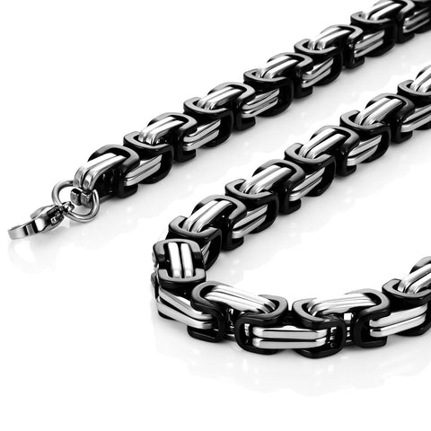 Close-up of Mechanic Style Stainless Steel Mens Necklace With Silver And Black Chain Dope Industrial Look For Everyday Wear